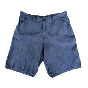 Mario Romano Linen Shorts Mens L Navy Blue Italian Coastal Summer Minimalist